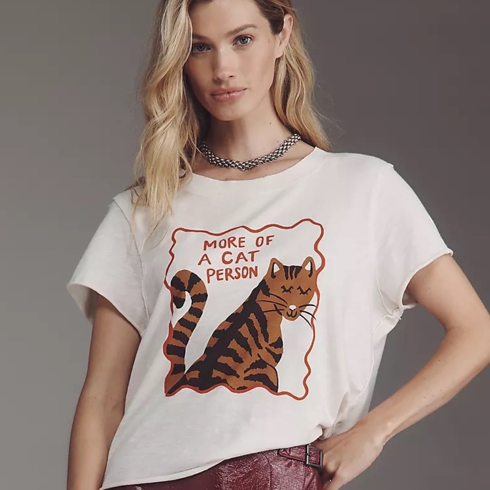 Cat Graphic Tee Anthropologie Maeve x Tulastra Ivory Short-Sleeve Boxy Tee
